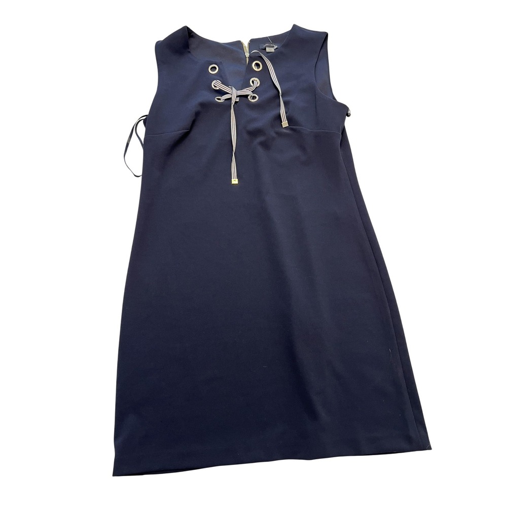 Tommy Hilfiger Dress Womens 12 Navy Lace Up Grommet Sleeveless Sheath A9SC1CSK